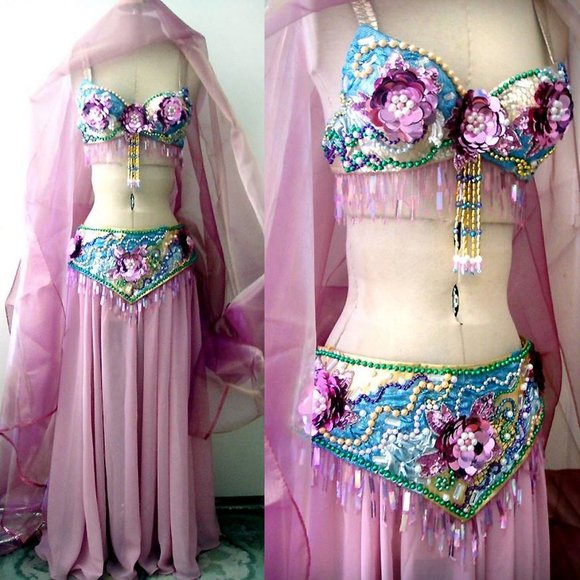 Ameynra Belly Dance Costume Pink Full Set Sz S New - Picture 1 of 3